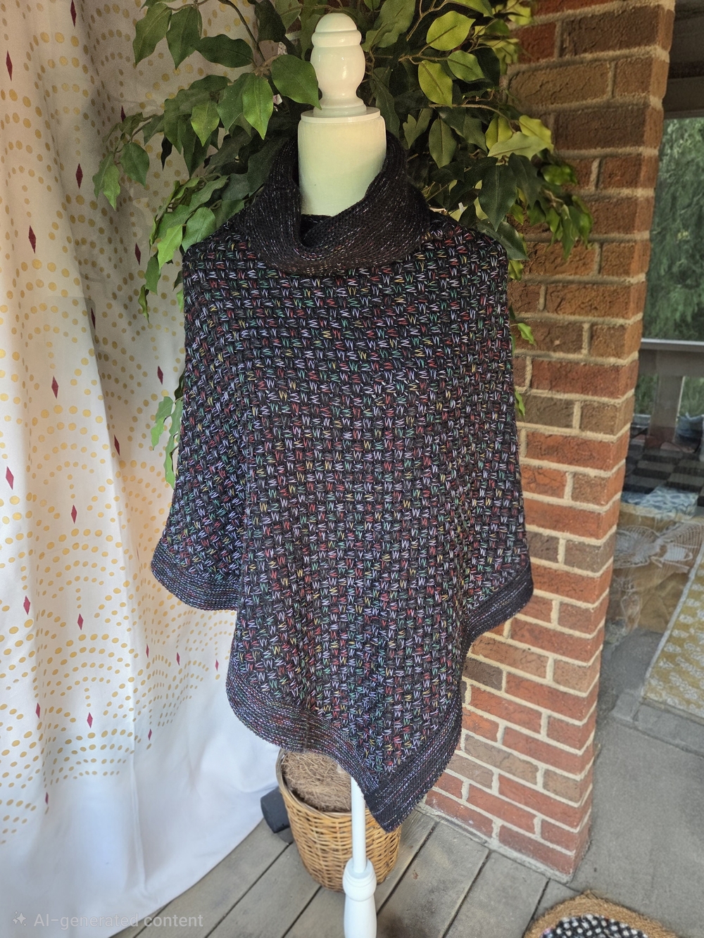 Steve Madden Black Multicolor Knit Poncho